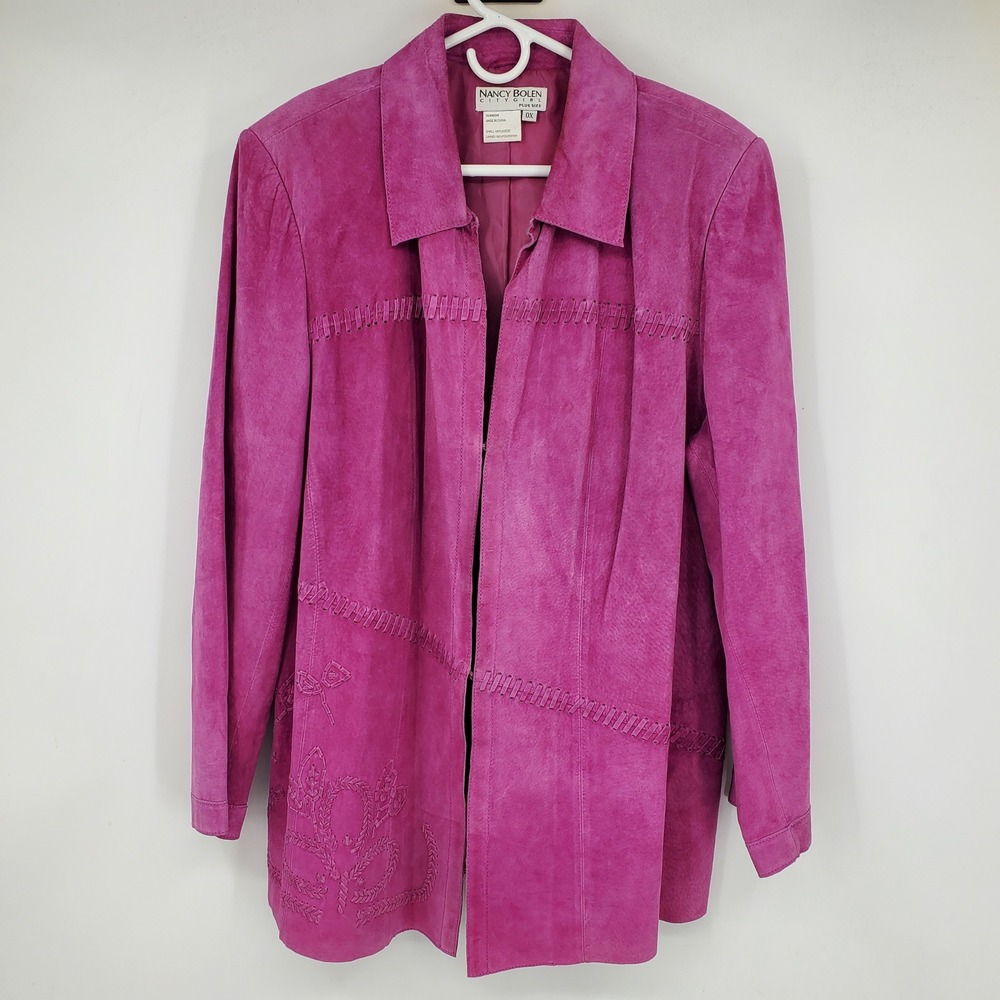 Nancy Bolen City Y2K Pink Suede‎ Leather Western Boho Chic Embroidered Jacket 0X